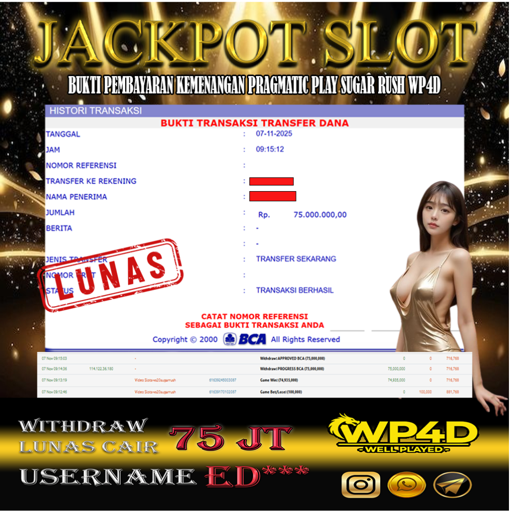 WP4D JACKPOT PRAGMATIC PLAY SUGAR RUSH Rp.75.000.000,- LUNAS