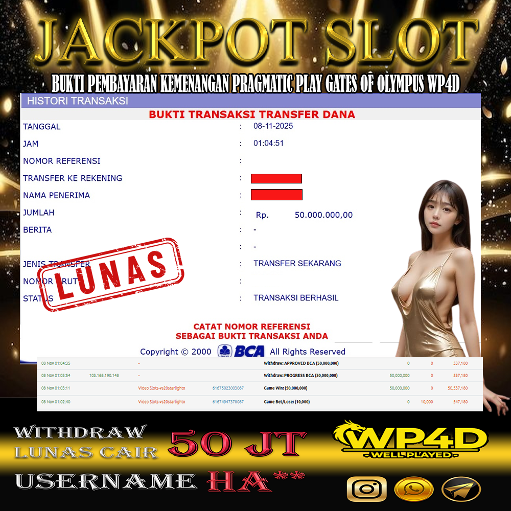 WP4D JACKPOT PRAGMATIC PLAY GATES OF OLYMPUS Rp.50.000.000,- LUNAS