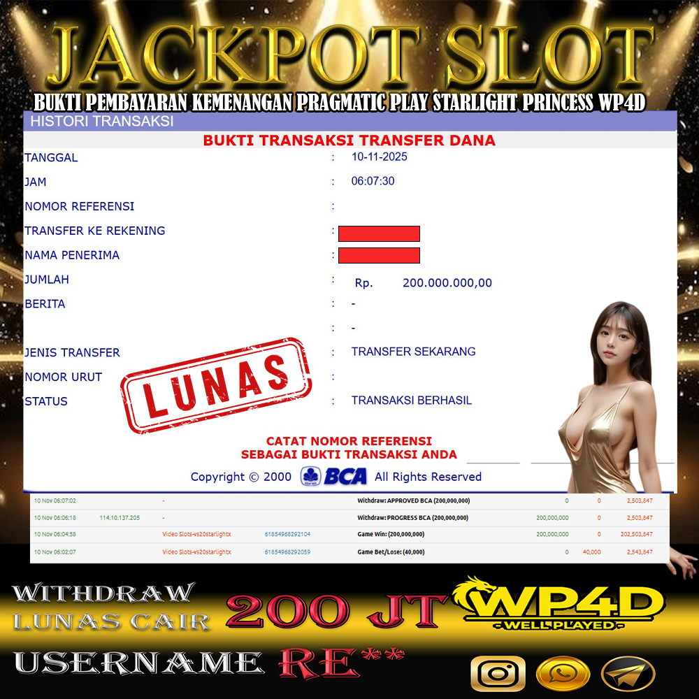 WP4D JACKPOT PRAGMATIC PLAY STARLIGHT PRINCESS Rp.200.000.000,- LUNAS