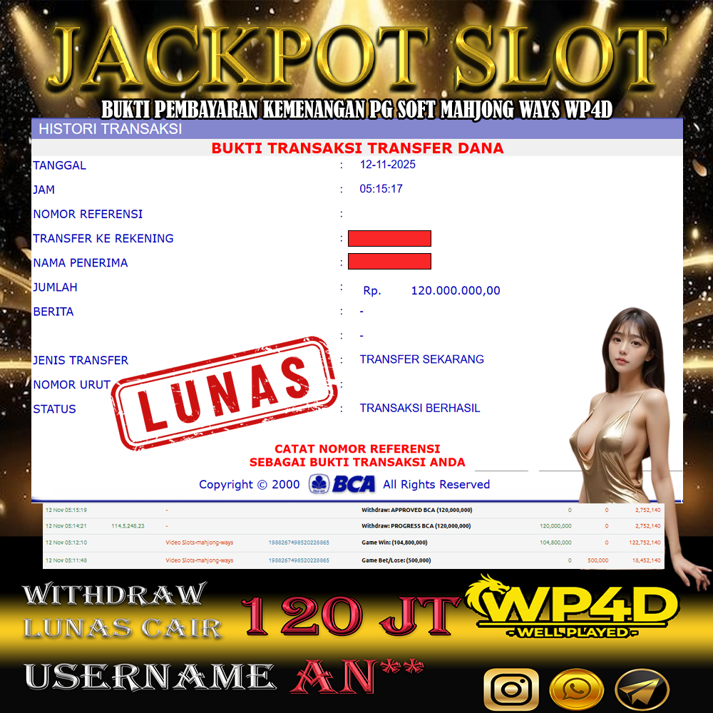 WP4D JACKPOT PG SOFT MAHJONG WAYS Rp.120.000.000,- LUNAS