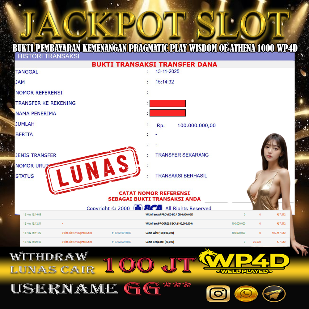WP4D JACKPOT PRAGMATIC PLAY WISDOM OF ATHENA 1000 Rp.100.000.000,- LUNAS