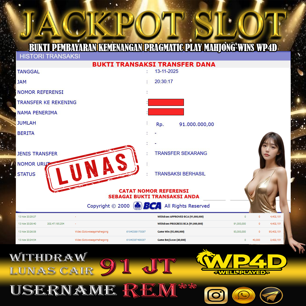 WP4D JACKPOT PRAGMATIC PLAY MAHJONG WINS Rp.91.000.000,- LUNAS