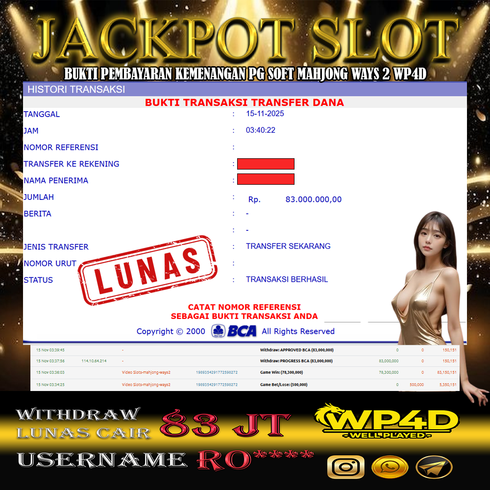 WP4D JACKPOT PG SOFT MAHJONG WAYS 2 Rp.83.000.000,- LUNAS