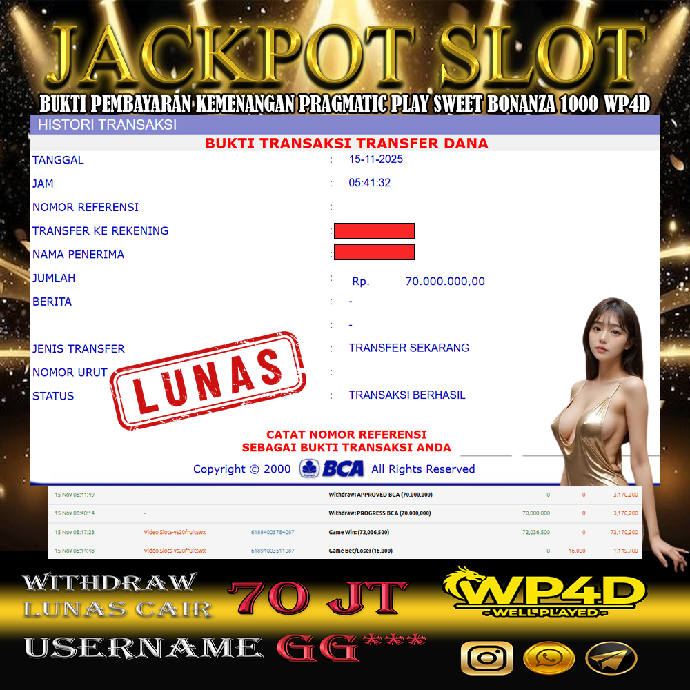 WP4D JACKPOT PRAGMATIC PLAY SWEET BONANZA 1000 Rp.70.000.000,- LUNAS