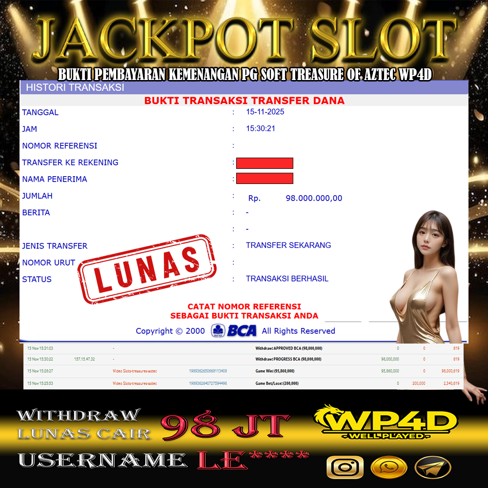 WP4D JACKPOT PG SOFT TREASURE OF AZTEC Rp.98.000.000,- LUNAS