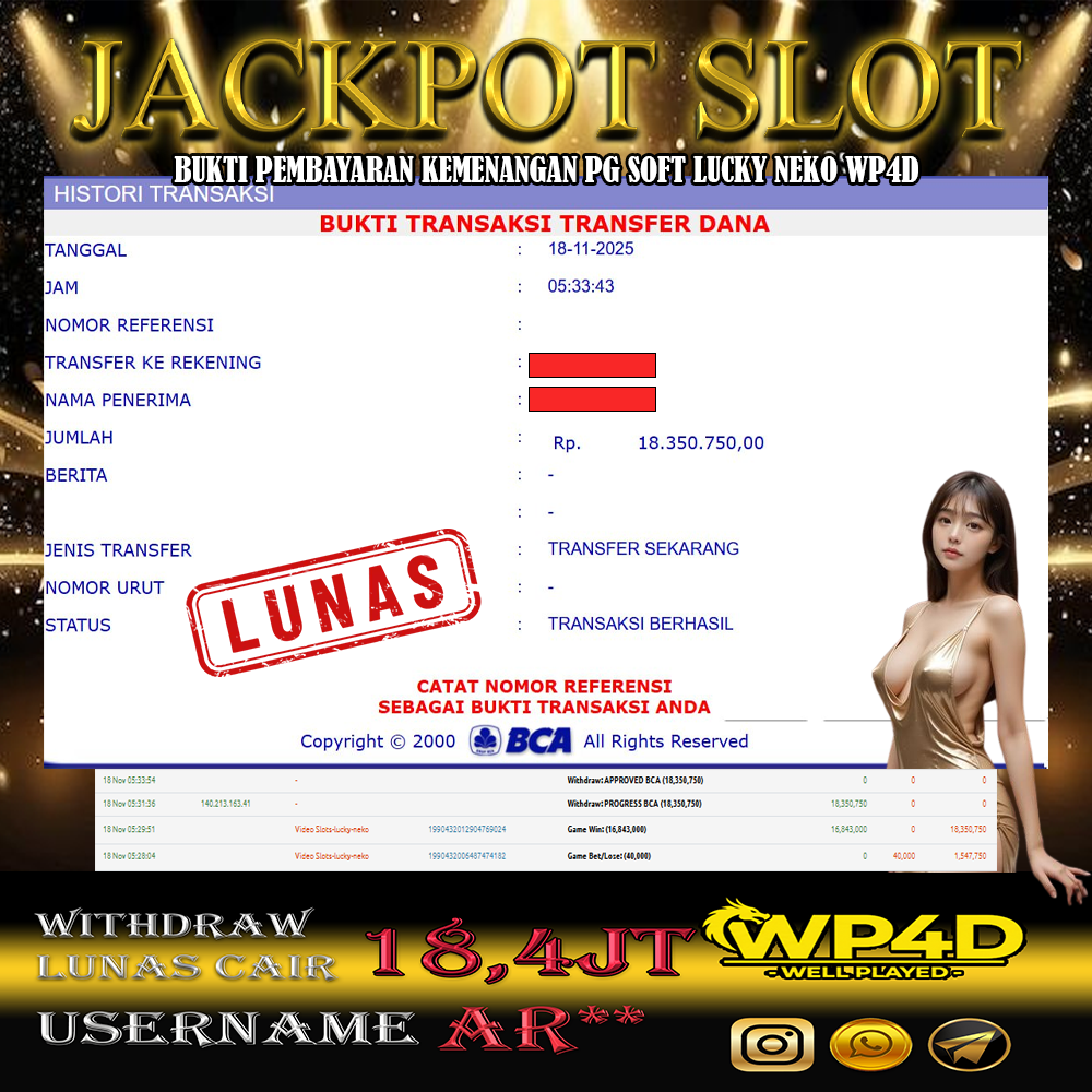 WP4D JACKPOT PG SOFT LUCKY NEKO Rp.18.350.750,- LUNAS
