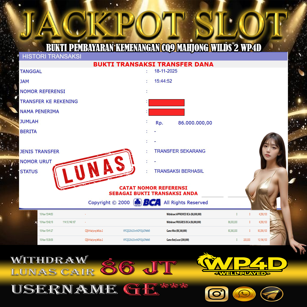 WP4D JACKPOT CQ9 MAHJONG WILDS 2 Rp.86.000.000,- LUNAS