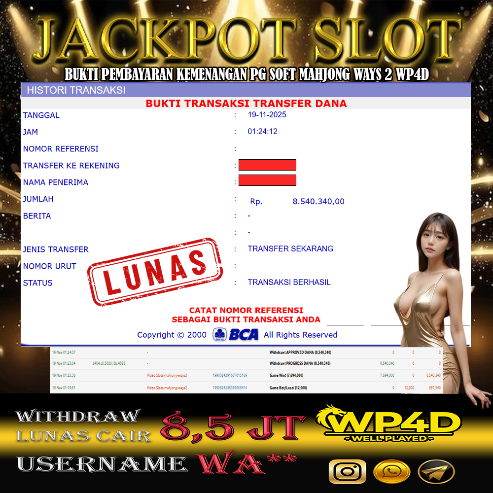 WP4D JACKPOT PG SOFT MAHJONG WAYS 2 Rp.8,540,340,- LUNAS