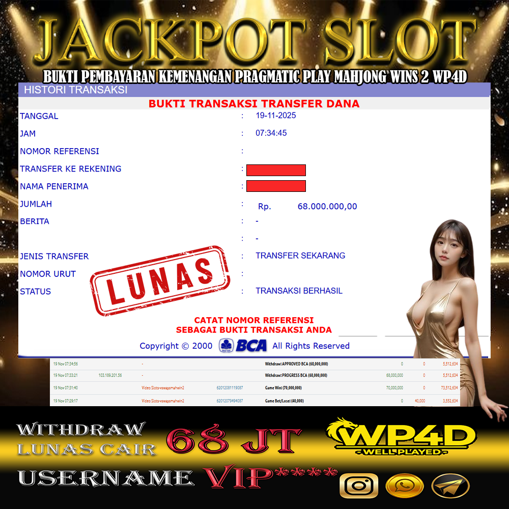 WP4D JACKPOT PRAGMATIC PLAY MAHJONG WINS 2 Rp.68.000.000,- LUNAS