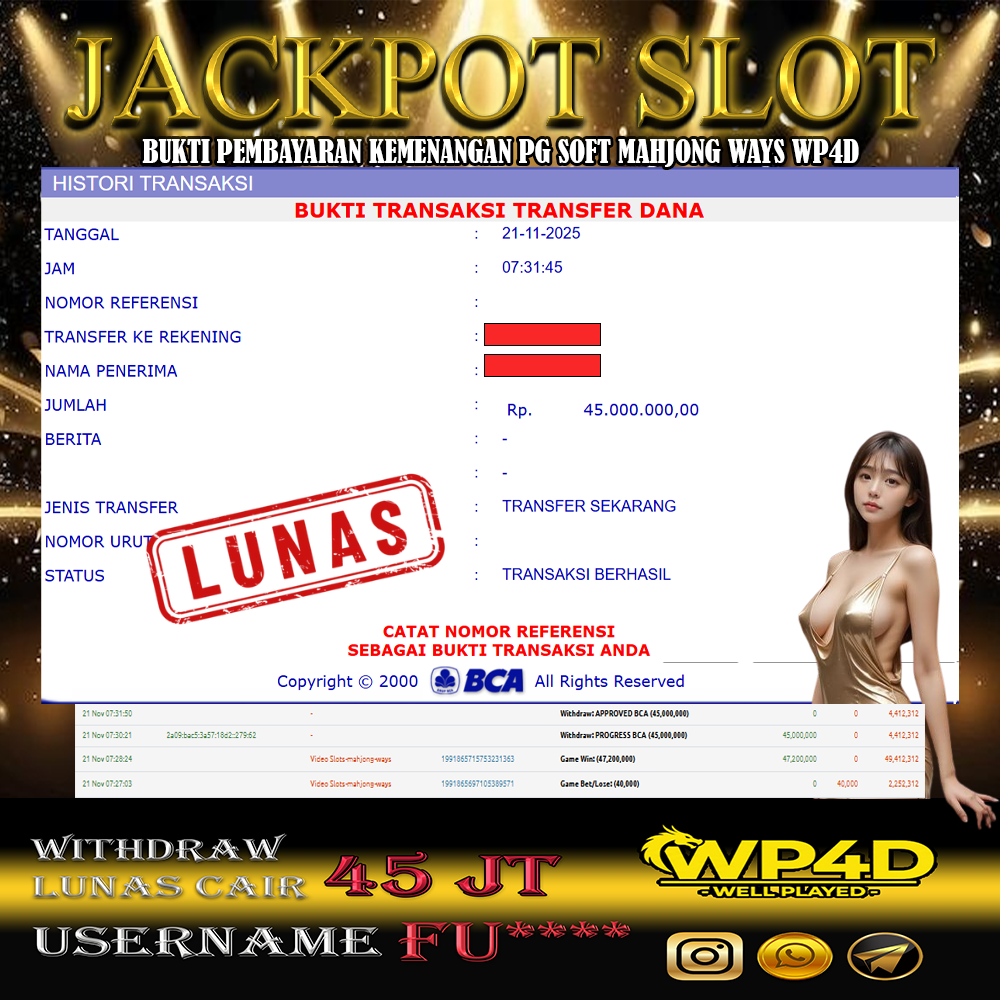 WP4D JACKPOT PG SOFT MAHJONG WAYS Rp.45.000.000,- LUNAS