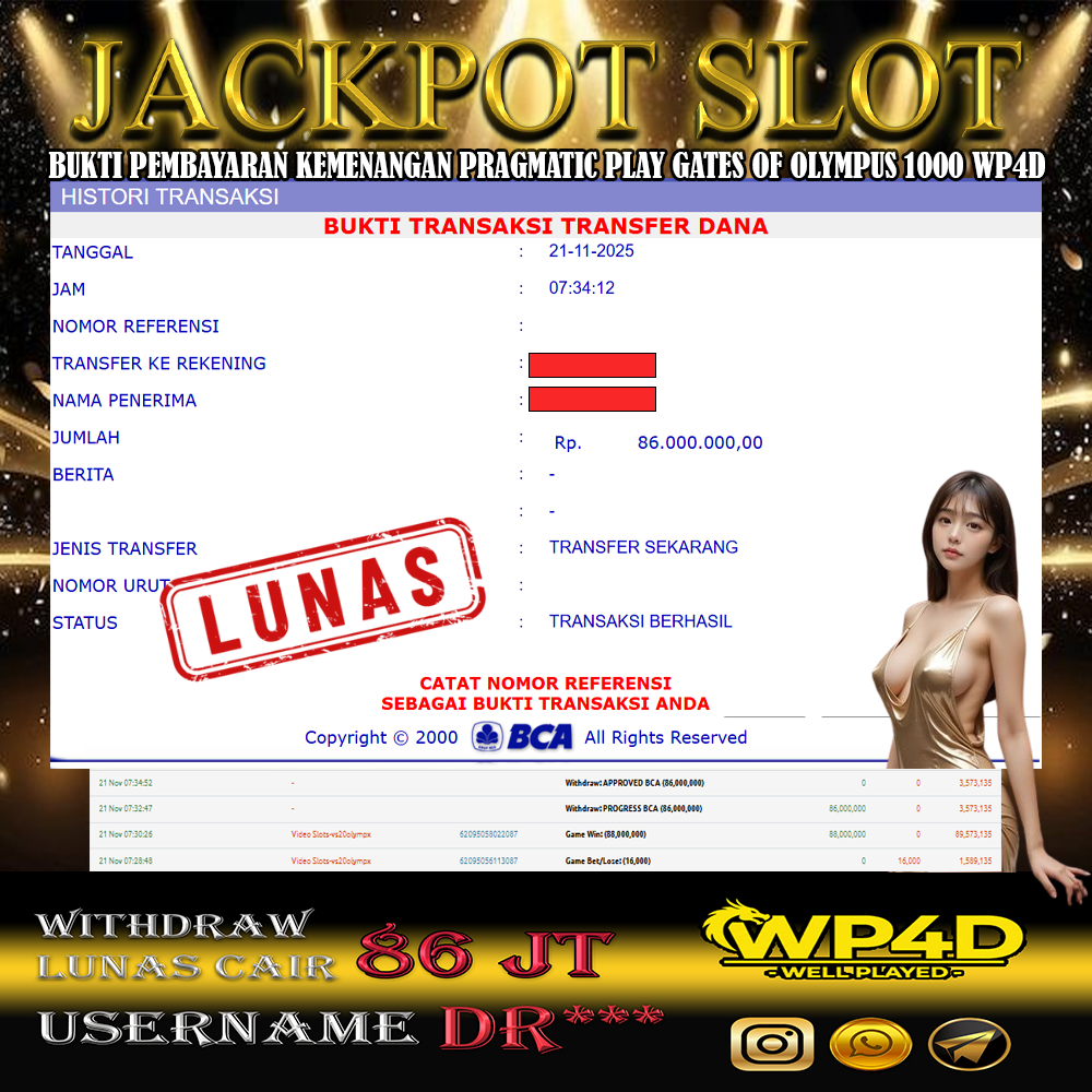 WP4D JACKPOT PRAGMATIC PLAY GATES OF OLYMPUS 1000 Rp.86.000.000,- LUNAS