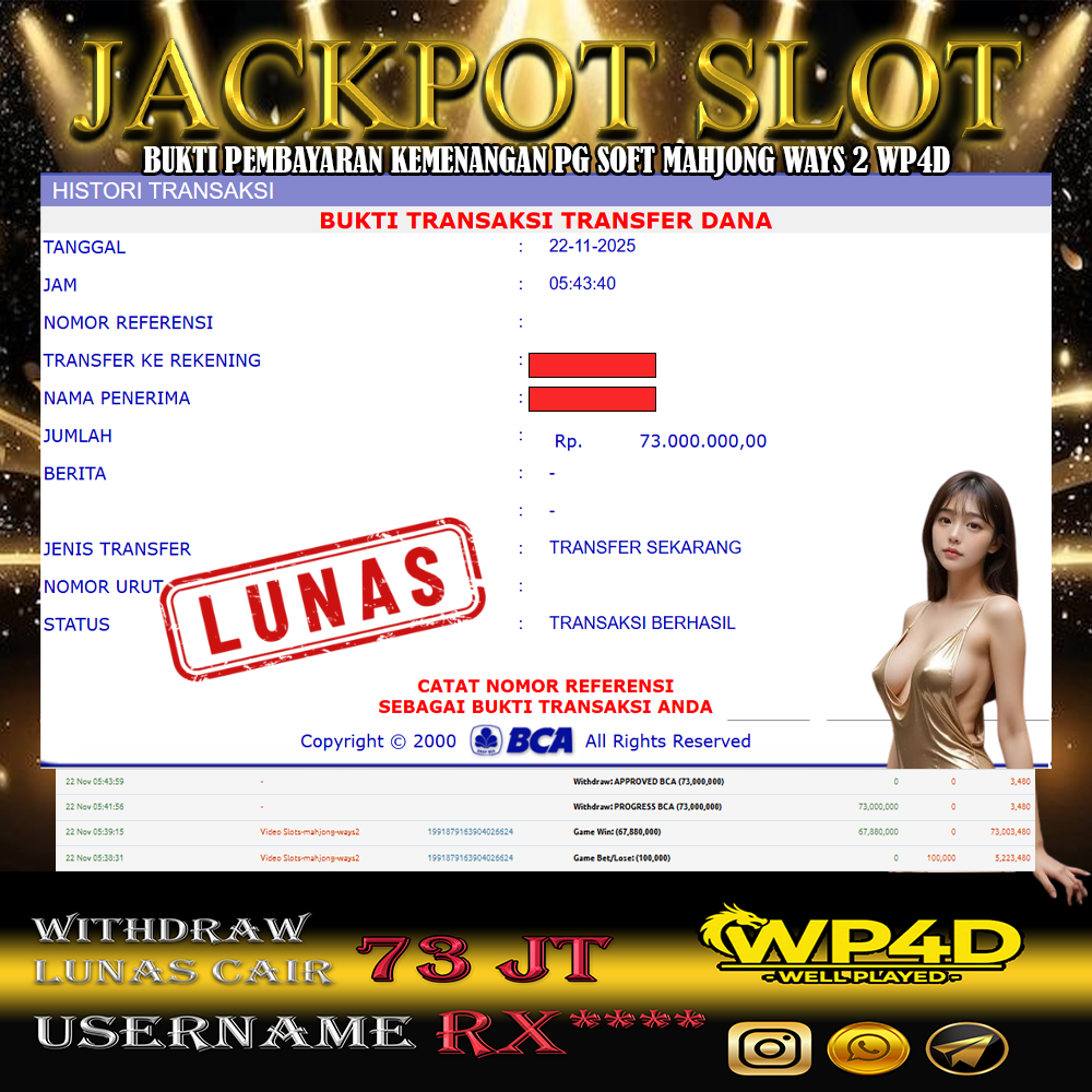 WP4D JACKPOT PG SOFT MAHJONG WAYS 2 Rp.73.000.000,- LUNAS