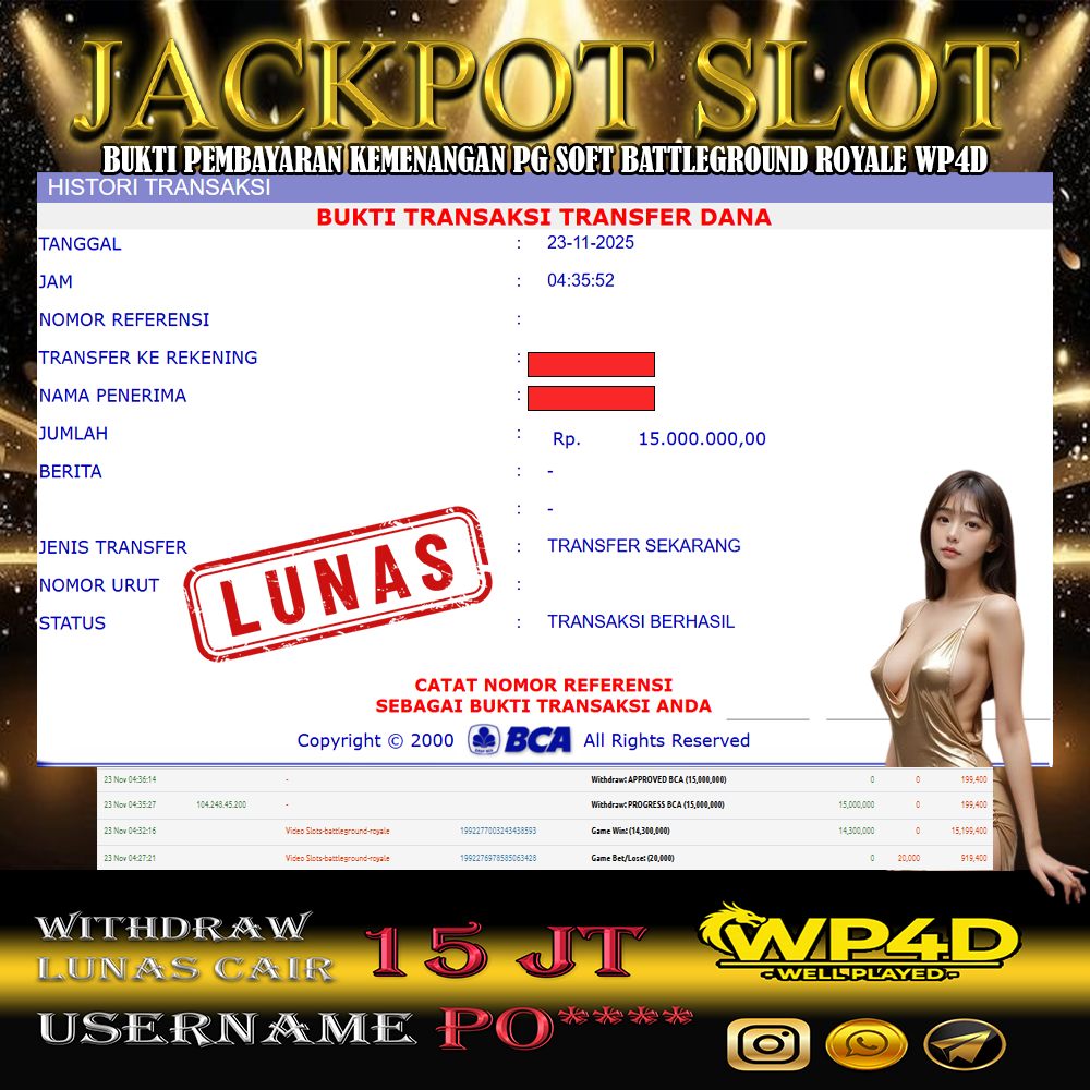 WP4D JACKPOT PG SOFT BATTLEGROUND ROYALE Rp.15.000.000,- LUNAS