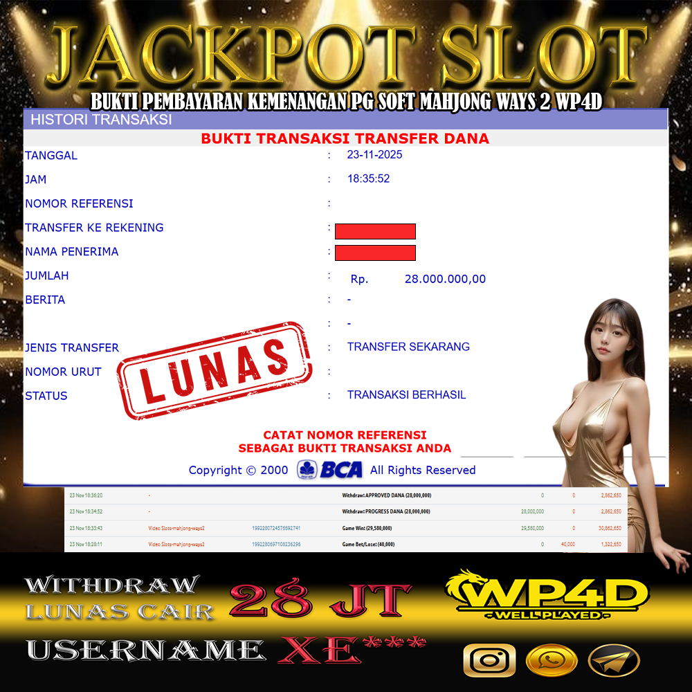 WP4D JACKPOT PG SOFT MAHJONG WAYS 2 Rp.28.000.000,- LUNAS