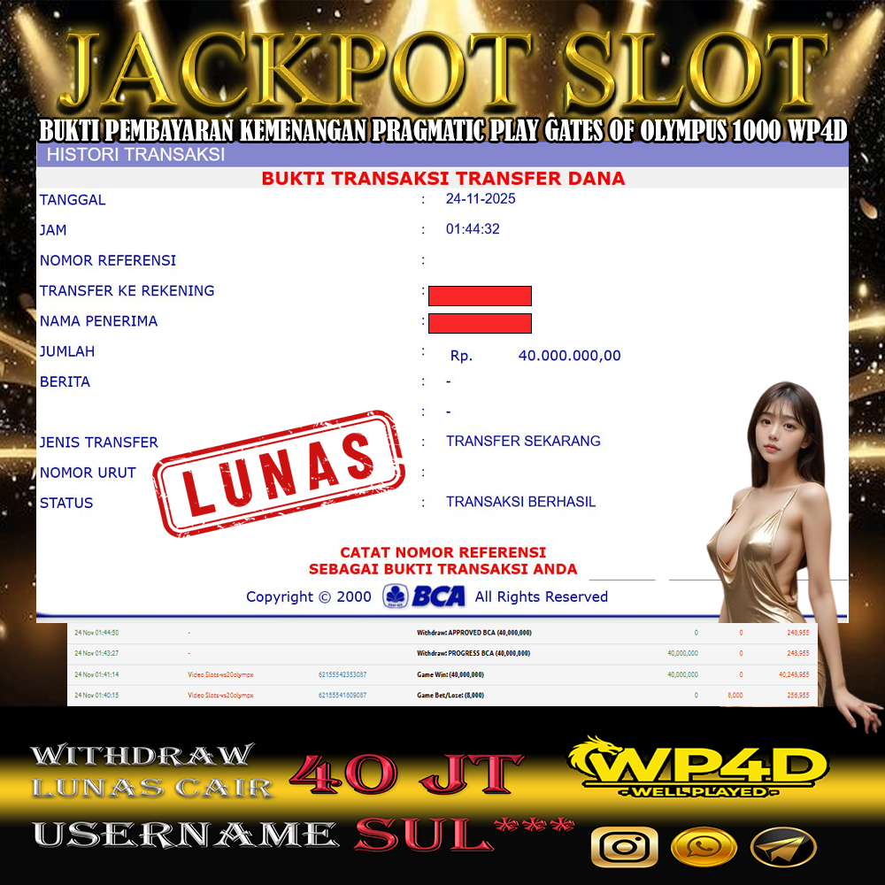 WP4D JACKPOT PRAGMATIC PLAY GATES OF OLYMPUS 1000 Rp.40.000.000,- LUNAS