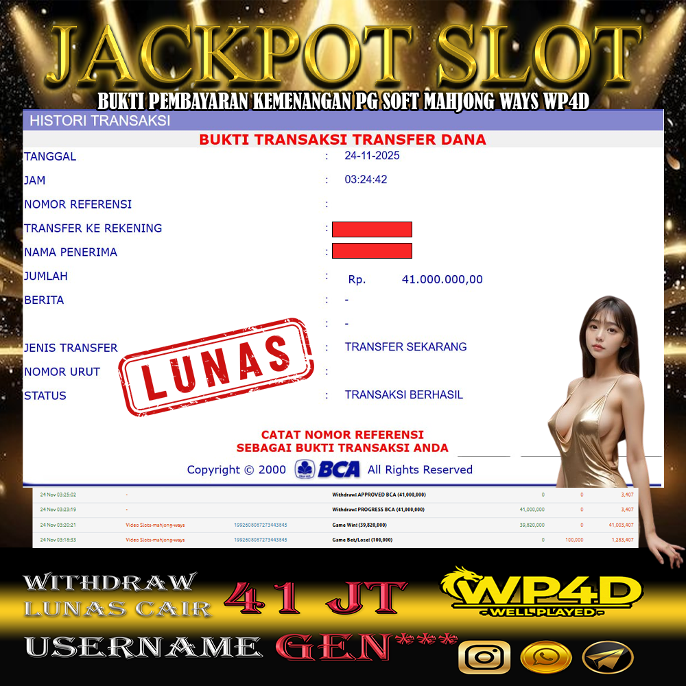 WP4D JACKPOT PG SOFT MAHJONG WAYS Rp.41.000.000,- LUNAS