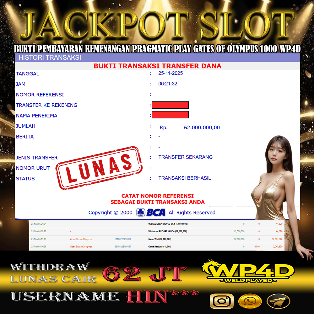WP4D JACKPOT PRAGMATIC PLAY GATES OF OLYMPUS 1000 Rp.62.000.000,- LUNAS