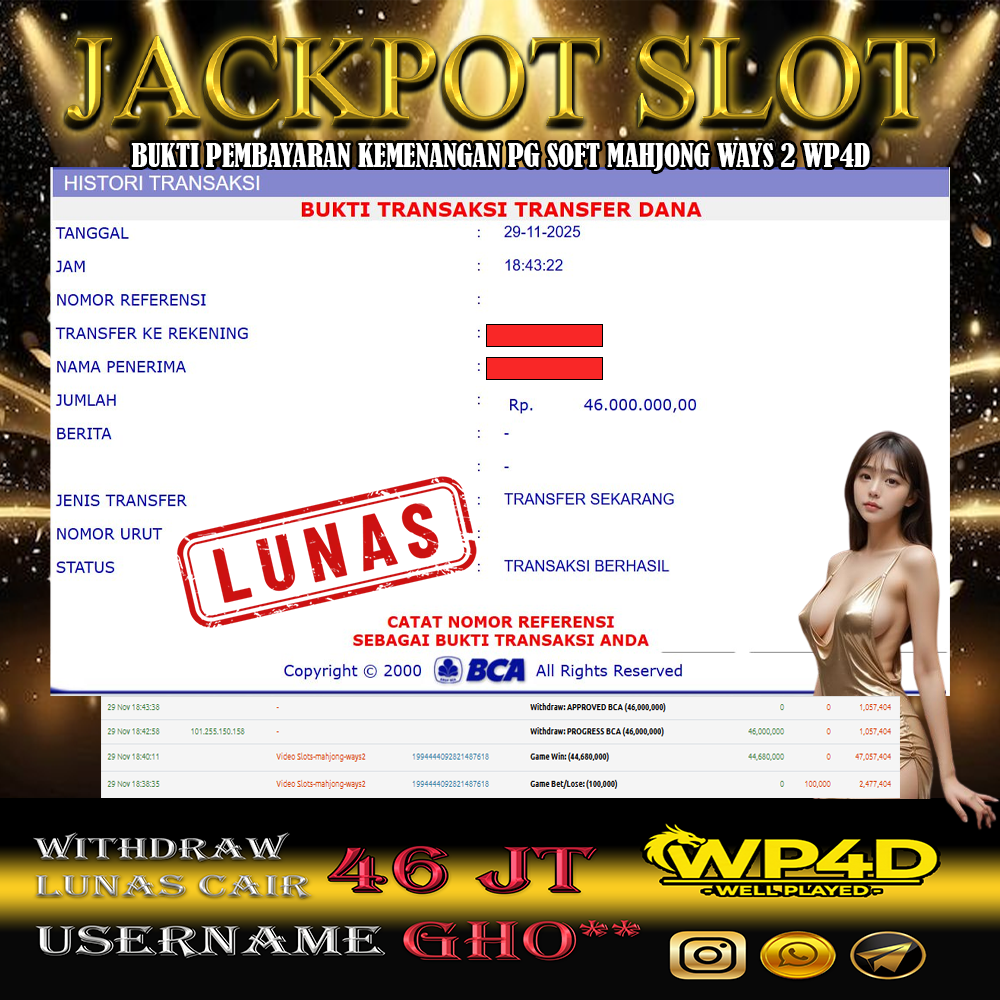 WP4D JACKPOT PG SOFT MAHJONG WAYS 2 Rp.46.000.000,- LUNAS