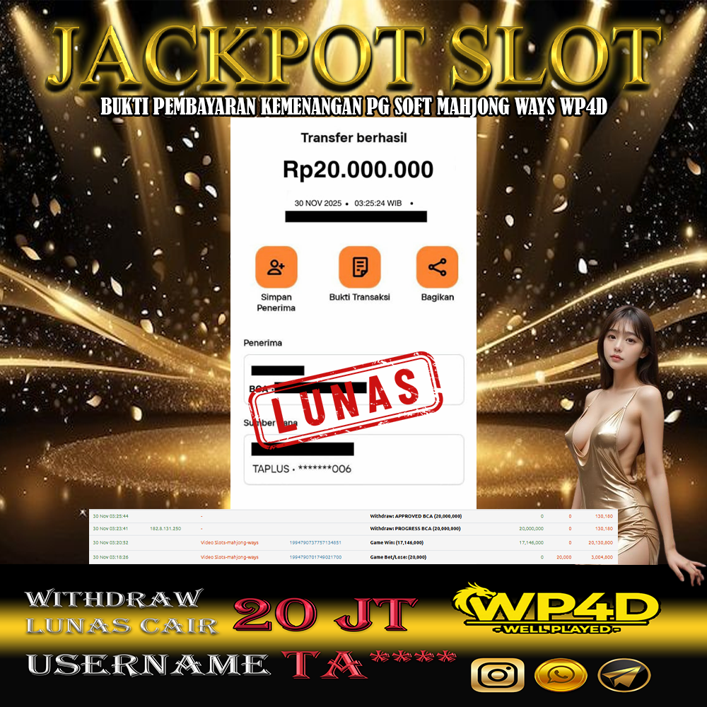 WP4D JACKPOT PG SOFT MAHJONG WAYS Rp.20.000.000,- LUNAS