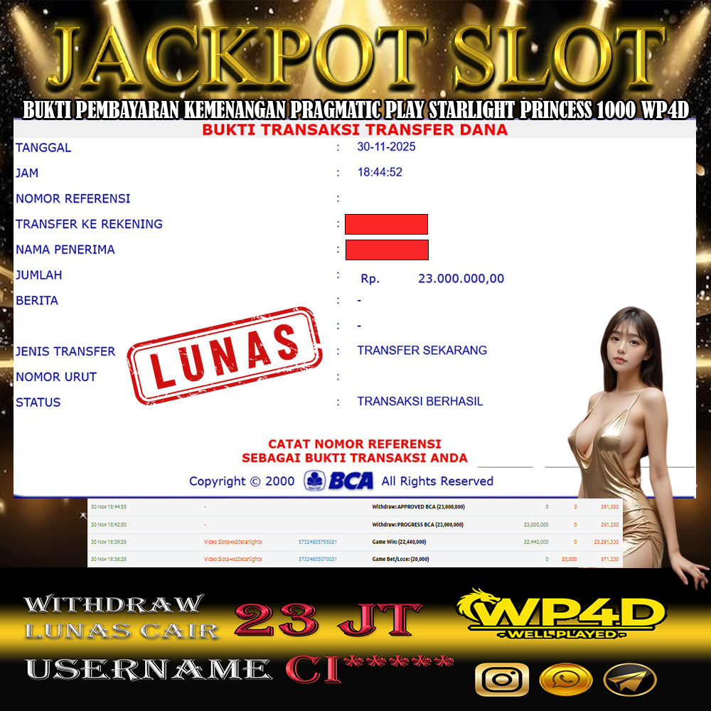 WP4D JACKPOT PRAGMATIC PLAY STARLIGHT PRINCESS 1000 Rp.23.000.000,- LUNAS