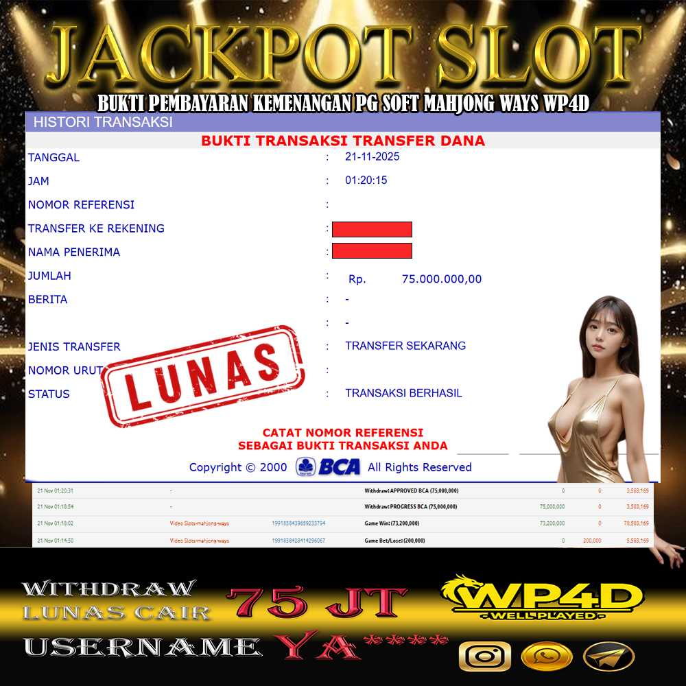 WP4D JACKPOT PG SOFT MAHJONG WAYS Rp.75.000.000,- LUNAS
