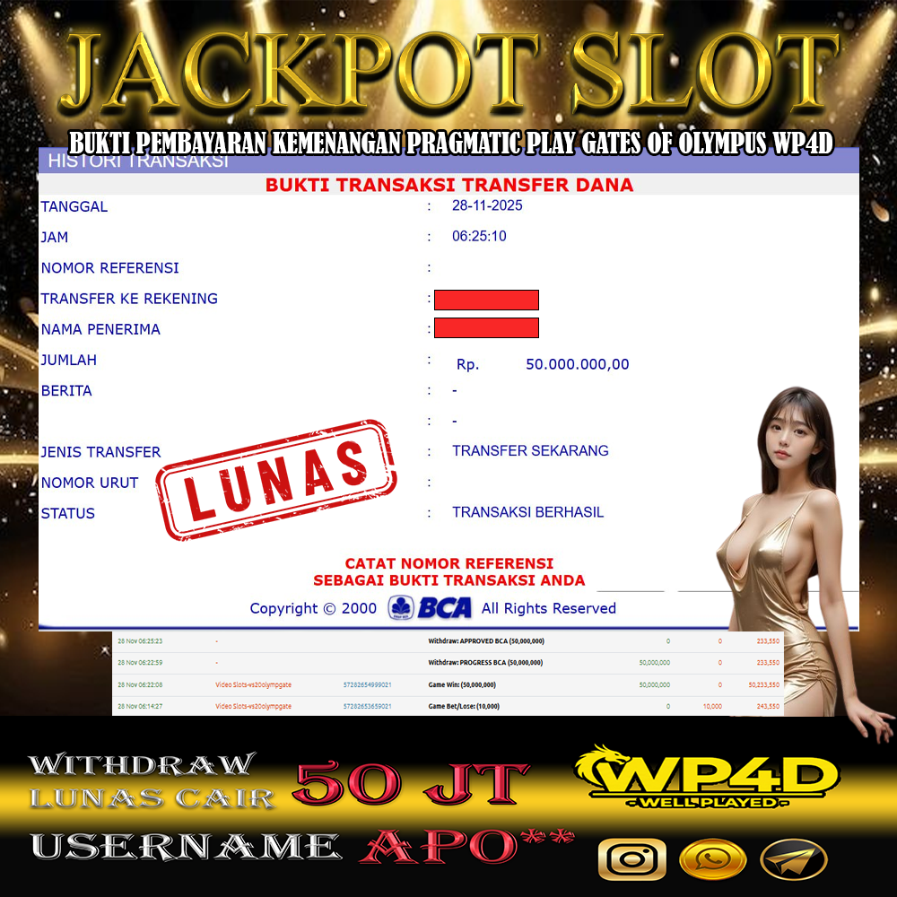 WP4D JACKPOT PRAGMATIC PLAY GATES OF OLYMPUS Rp.50.000.000,- LUNAS